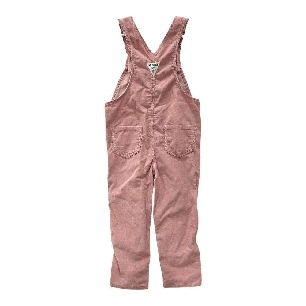 OshKosh Bgosh Girls Pink Corduroy Overalls Eyelet Lace Trim Size 3T Cotton